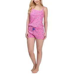 Moonline Schlafanzug Kurzer Damen Pyjama Schlafanzug Shorty Shortie Kurzarm 100% Baumwolle atmungsaktiv, kurze Form rosa 40-42