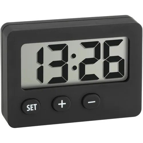 TFA Dostmann 60-2013-01 Quarz Tischuhr Schwarz - Wecker mit modernem Design, bietet eine gut lesbare digitale Anzeige und ist ein echter Blickfang in jedem Raum.