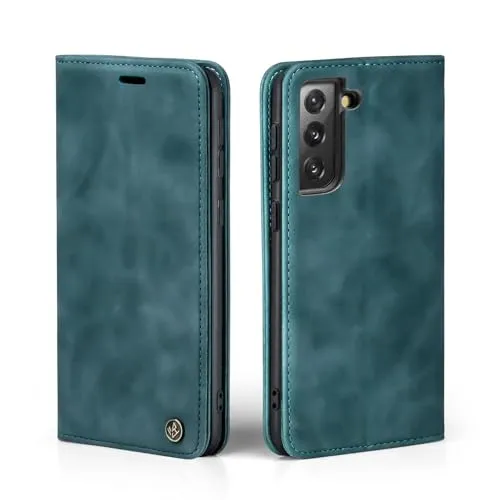 LBH Handyhülle für Samsung Galaxy S22 in Petrol Blau mit Karten- und Geldfach Smartphone Hülle mit Standfunktion Flip Case Schutzhülle Magnetverschluss Vintage