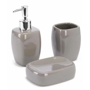 MSV Badaccessoires-Set Classic 141114, 3-teilig, aus Keramik, beige