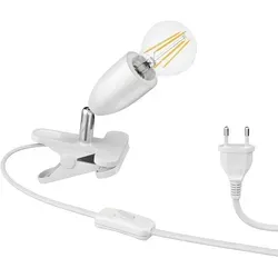 ledscom.de E27 Klemmleuchte LIK, weiß inkl. E27 LED Lampe 1020lm weiß, 3-Stufen Dimmen ohne Dimmer mit Lichtschalter