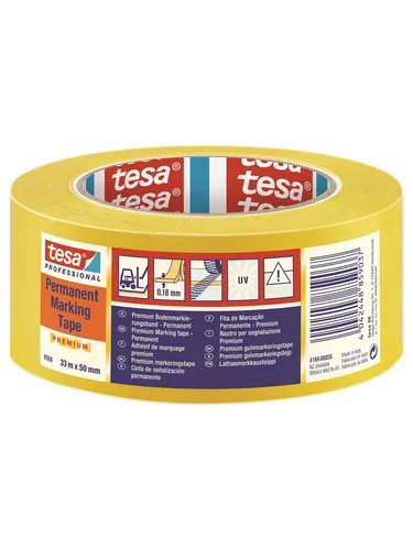 tesa Floor Marking Tape Premium – 33m x 50mm, Gelb - Bodenmarkierungsband für Innen- und Außenbereich, ideal zur sicheren Kennzeichnung von riskanten Bereichen.