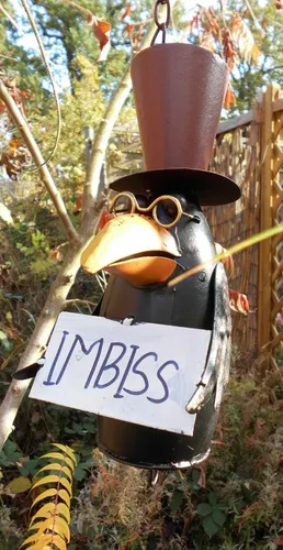 Vogel-Futterstelle Meisenknödelhänger Vogelimbiss Rabe Metall