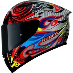 Suomy Track-1 Flying Integralhelm - Rot/Hellgrau/Blau/Gelb - XL - Motorradhelm aus TRICARBOCO-Verbundwerkstoff für optimale Sicherheit und Komfort, entwickelt im Windkanal für Straßen- und Rennstreckeneinsatz.