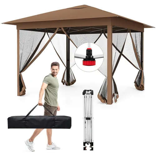 COSTWAY Faltpavillon 3,5x3,5m, stabil und wasserdicht mit Moskitonetz