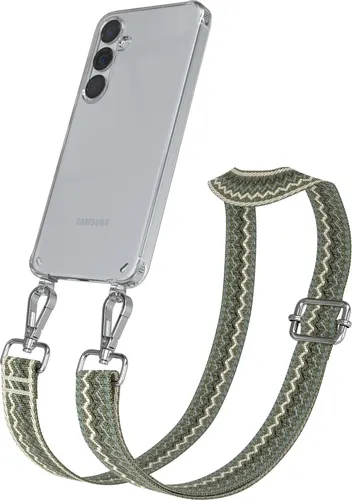 Samsung Galaxy S25 Plus / S24 Plus Chain Eyelets Slim Neck Strap Set Wave Style 07 Green/Beige 04 Metall Silver
