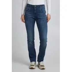 fransa Regular-fit-Jeans Zomal - Komfortable Jeans in Blau, Größe 42 - Stoffhosen mit 98% Baumwolle und 2% Elasthan für optimalen Tragekomfort. Die Regular-fit-Jeans in Blau bietet eine moderne Mid Waist-Leibhöhe und einen klassischen Reißverschluss.
