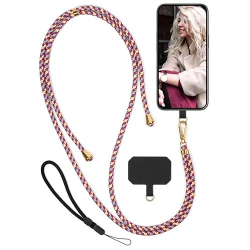 moex Unleash für Telekom T Phone Handyband zum Umhängen ohne Hülle, Handykette Universal mit Karabiner, Handy Band abnehmbar, Kette mit Pad für Handyhülle, Candy, Gold