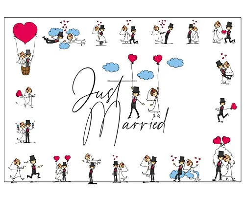 Ballonflugkarten zur Hochzeit - 50 Stück - gelocht, schöne leichte Ballonkarten mit lustigem Brautpaarmotiv für einen weiten Flug im Postkarten-Format für Luftballons und Herzluftballons