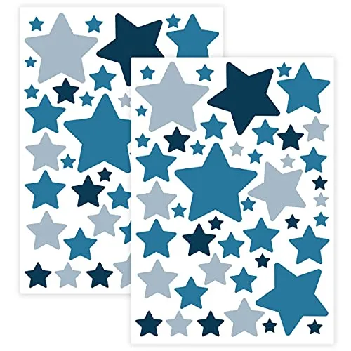 WANDKIND Sternen Set Wandtattoo für Babyzimmer 94 Aufkleber im Set V281 Sticker Himmel Bunte Sternchen Wandaufkleber Kinderzimmer in verschiedenen Farben (Blau)