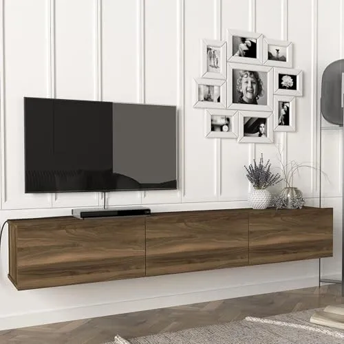 en.casa TV-Schrank »Vihti« 180x31x29,5cm in Walnuss-Optik - TV-Halterungen - Moderner, schwebender Fernsehtisch mit 3 Staufächern für optimale Raumnutzung und einfache Wandmontage.