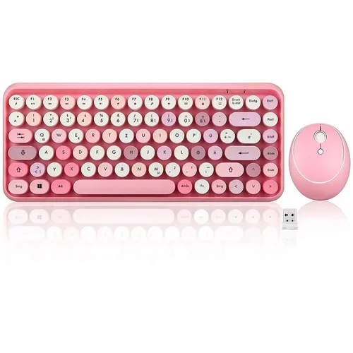 Perixx PERIDUO-713PP - Kabellose Mini-Tastatur und Maus-Kombination - Maus-Tastatur-Set in Pastell Lila mit Vintage-Tastenkappen, bietet kabellose 2,4-GHz-Verbindung und praktische Hotkeys für Medienverwaltung.