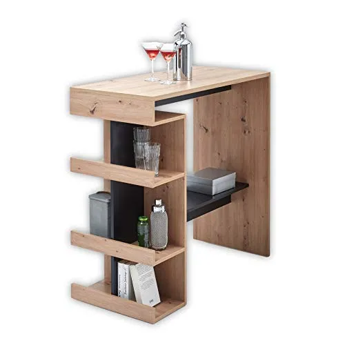 Bartisch SMASCH - Artisan Eiche / Schwarz, 108 x 103 x 50 cm - Esszimmertisch in modernem Design, ideal für kleine Räume. Mit seitlichem Regal und viel Stauraum, perfekt als Raumteiler zwischen Küche und Wohnzimmer.