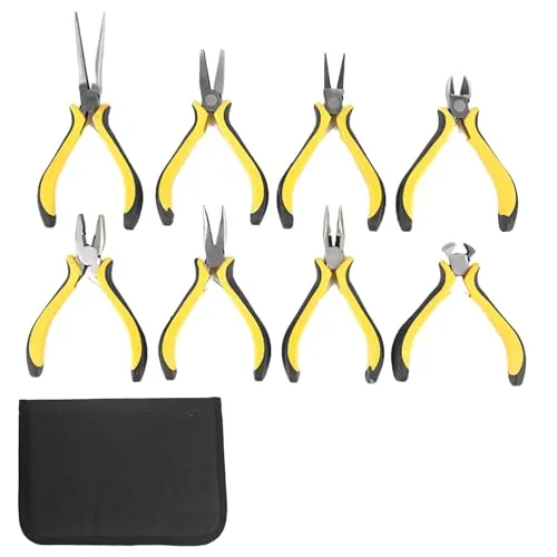 Mini-Zangen-Set, hohe Hebelwirkung, Mehrfachzangen, gebogene Nase, diagonal, Endschneiden und Linesman, Schmuck-Werkzeug-Set für Heimwerker, elektronische Reparatur und Schmuck mit Tasche, 8 Stück
