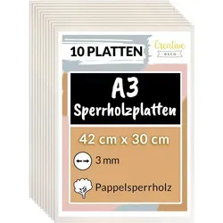 Creative Deco Bastelnaturmaterial Sperrholzplatte 3mm - Basteln mit 10-tlg. Pappelsperrholz, ideal für Laubsäge, Brandmalerei und Laserschnitt – perfekt für kreative Projekte!