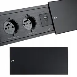 Einbausteckdose für Arbeitsplatten mit 2x USB und 230V, Schwarz