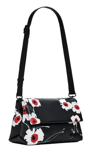 Desigual Damen Bag_Chandra Venecia 3.0, Schwarz - Stilvolle Umhängetasche - Umhängetasche mit einfarbigem Blumenmuster, Magnet- und Reißverschluss, austauschbaren Griffen und praktischen Taschen für den modernen Alltag.