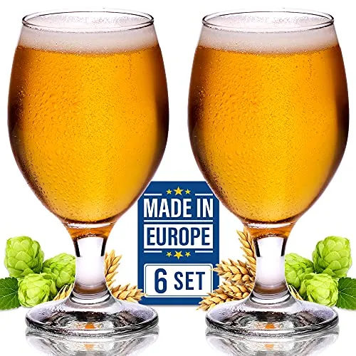 Volarium CRYSTALIA Luxus Biergläser 6er Set, 400 ml BLEIFREI Bierglas, Craft Beer Glass, Bierkelche, Stielbierglas, IPA Bierverkostungsglas, Bierkelchglas, Belgischen Stil Biergläser, Stielgläser