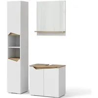 Vicco Badmöbel-Set Marelle Weiß Artisan - Moderne Badmöbel-Kombination mit dekorativer Front, bietet optimalen Stauraum und verleiht Ihrem Badezimmer einen stilvollen Look.