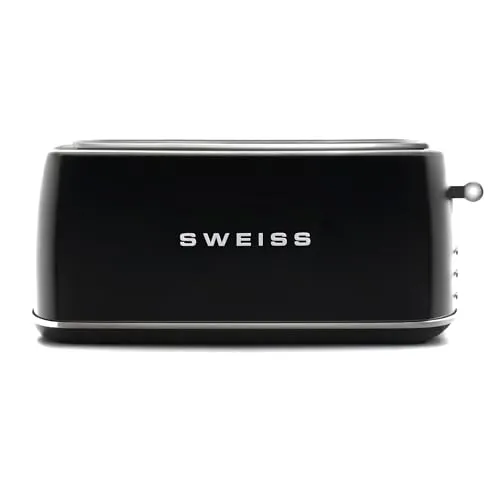 SWEISS Vintage Toaster GRV9 Schwarz - Toaster im Retro-Design, ideal für Baguettes mit 6 Bräunungsstufen und extra breitem Schlitz für perfektes Toasten.
