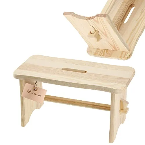 KADAX Holzhocker, Fußbank aus natürlichen unlackierten Kiefernholz, Fußstütze in 3 verschiedenen Modellen, Barstuhl, Tritthocker, Schemel, Holzhocker (Rechteckig)