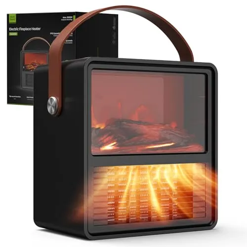 Minthouz Elektrischer Heizlüfter 1200W/800W, Keramik Heizgerät mit 3D Flammeneffekt, Einstellbarem Thermostat, Energieeffizient, Überhitzungs- und Kippschutz für Schlafzimmer & Büro