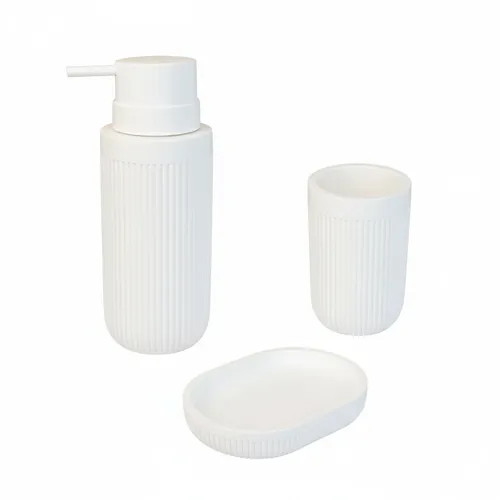 Bad Accessoires Badzubehör Seifenschale Seifenspender Zahnputzbecher Set 3-tlg.