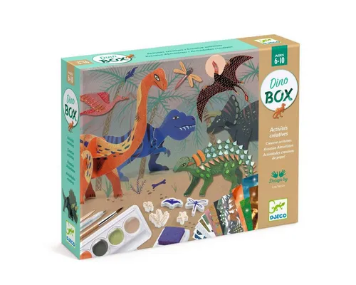 DJECO Kreativset Multi-Activity Kit Welt der Dinosaurier - Kreativkästen für Dinofans ab 6 Jahren, mit 6 spannenden Aktivitäten: Malen, Kollagen, Kratzbilder und mehr für kreativen Spaß!