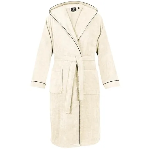 LAYNENBURG Bademantel Herren Frottee - Kapuze - Lang - 100% Baumwolle (360g/m2) - OEKO TEX Standard 100 - Größe (L, Creme)