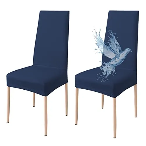 Poligino Stuhlhussen 2er Set Wasserdicht Stretch Universale Weich und Bequem, Stuhlbezug für Haus, Küche, Hochzeit, Restaurant, Party, Hotel, Zeremonie, Bankett - Blau
