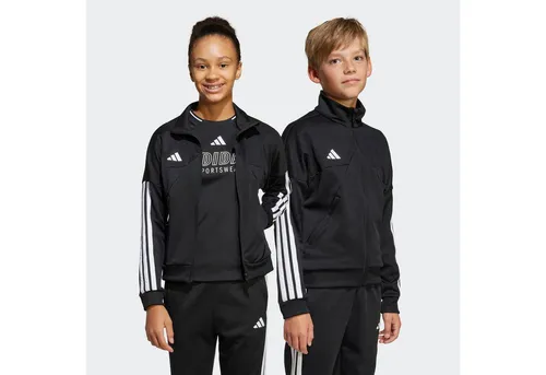 Adidas J Hot Ttop Navy Navy 164 - Funktionsjacke für Kinder und Teens, mit 3-Streifen Design und Reißverschlusstaschen. Hergestellt aus 70% recycelten und erneuerbaren Materialien zur Müllreduzierung.