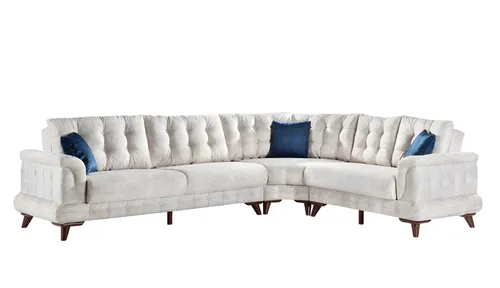 Moderne Eckcouch Weiß – Polsterecke 335x265 cm - Stylisches Ecksofa für das Wohnzimmer, mit weichem Polyesterbezug und Platz für mehr als 6 Personen. Ideal für gesellige Abende oder entspannte Stunden. Montage erforderlich.