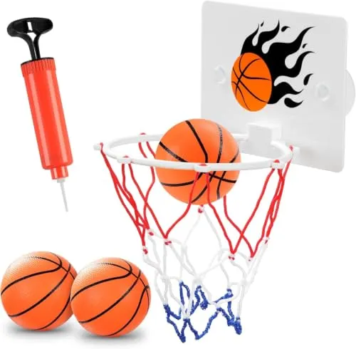 DEWEL Mini Basketballkorb Set, Basketball Korb Indoor für Kinder, Basketball Korb im Zimmer Wandmontage Mit 3 Mini Balls, Saugnapf Und Luftpumpe, Kinder Basketballkorb für Kinderspie Office