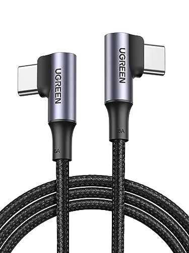 UGREEN USB C USB C Ladekabel 100W Doppelte Winkelstecker PD 3.0 PPS USB C Kabel 90 Grad 5A/20V kompatibel mit iPhone 16/15, M3 MacBook Pro/Air, iPad Pro/Air 2024, Galaxy S24 Ultra A55 usw. (0.5M)