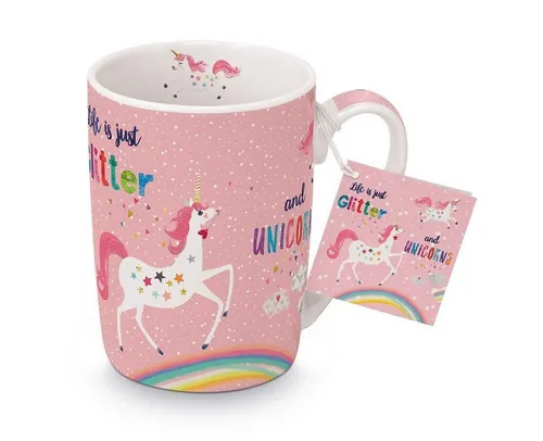 PPD Tasse Porzellan Becher Einhorn -Mug-Glitter & Unicorns, Kaffee -Tee, Kinderbecher als Geschenk geegnet