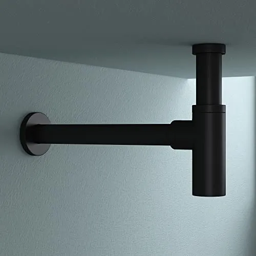 doporro Siphon Design Siphon für Waschbecken, schwarz - rund - Siphon in elegantem schwarz, ideal für Waschbecken. Robustes Messingmaterial und kompaktes Design mit nur 24 cm Höhe für einfache Installation.