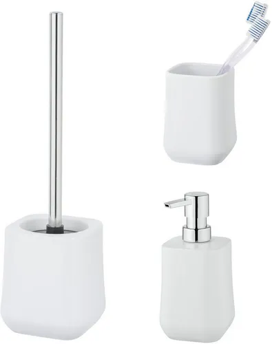 SCHÖNER WOHNEN-Kollektion Badaccessoire-Set Adine, 3-teilig - Stylisches Bad-Accessoire Set aus hochwertiger Keramik mit Seifenspender, Zahnputzbecher und WC-Garnitur, ideal für ein elegantes Badezimmer.