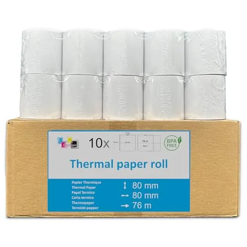 Rollen Thermopapier, ohne Bisphenol, 80 x 80 x 12 mm, ohne Bisphenol, mit Thermorollen, 80 x 80 x 12 cm, für Kassenbon Thermodrucker, Thermoregistrierer, gemäß CEE-Norm 10