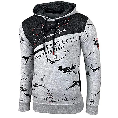 Baxboy Herren Pullover Hoodie Sweatjacke Longsleeve Sweatshirt Jacke Langarm Kapuzenpullover Hoody Sweater 2628, Farbe:Grau, Größe:2XL
