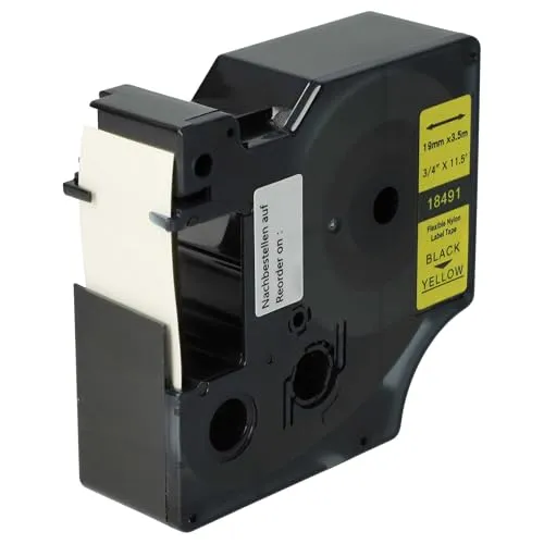 vhbw Schriftband-Kassette kompatibel mit Dymo Rhino 6000, 5000, 5200, 4200, 3000, 1000 Etiketten-Drucker 3,5m x 19mm Schwarz auf Gelb, Nylon