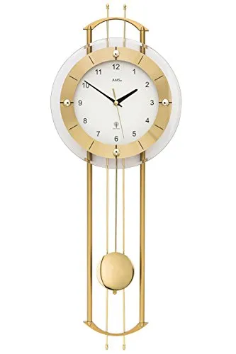 AMS Funk Pendeluhr, Holz, Mehrfarbig, 73 x 31 x 18 cm - Wohnaccessoires, hochwertige Funk-Pendeluhr mit eleganter Aluminiumfront und lackierten Metallstäben, Made in Germany für zeitlose Ästhetik und Qualität.