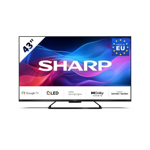 Sharp 4T-C43GRx QLED-Fernseher 43 Zoll - Smart-TV mit 4K Ultra HD und Google TV, bietet beeindruckende Bildqualität dank QLED-Technologie und Dolby Vision für ein einmaliges Seherlebnis.