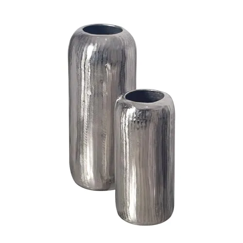 FineBuy Deko Vase 2er Set Aluminium Zylinder – Moderne Tischvase für stilvolle Dekoration - Verleihe deinem Zuhause mit diesem eleganten 2er Set Aluminium-Vasen einen Hauch von Luxus. Die handgefertigten Vasen sind ideal für jede Tischdekoration und setzen glänzende Akzente.