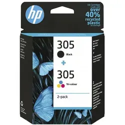 Original HP 6ZD17AE 305 Druckkopfpatrone Multipack - Schwarz und Color, hohe Seitenleistung für HP DeskJet 2710 und Envy 6020