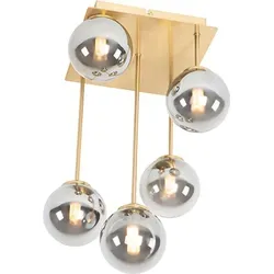 Qazqa Landhaus I Vintage Moderne Deckenleuchte - 5-flammige Gold Messing Lampe mit Rauchglas - Vintage Deckenleuchte für Wohnzimmer und Schlafzimmer, dimmbar und LED geeignet, ideal für stilvolle Innenräume.