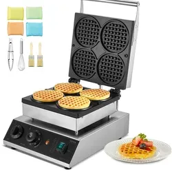 VEVOR Kommerzielle Waffeleisen - 1750W Waffel Maker für 4 runde Waffeln, professionelle Qualität und schnelle Produktion, ideal für Gastronomie