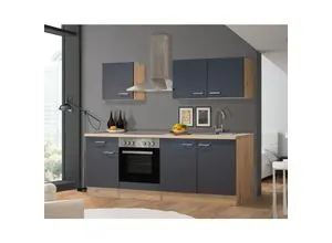 Flex-Well Exclusiv Küchenzeile Morena 210 cm Basaltgrau Matt - Einbauküche mit platzsparendem Design, ideal für kleine Haushalte. Flexibel montierbare Schränke und pflegeleichte Oberflächen bieten Funktionalität und Stil.