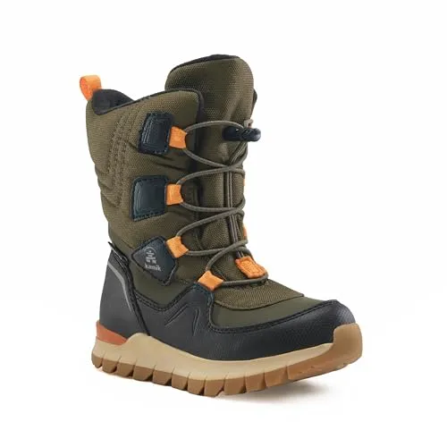 Kamik Kinder BOUNCER2 Winterstiefel, Grün (Olive OLI), EU 36 - Wanderschuhe mit wasserdichter DriDefense Membran, elastischer Schnürung und nachhaltiger HEAT-MX-Wärmeisolierung für warmen und trockenen Komfort bei winterlichen Abenteuern.