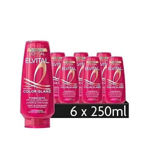 L'ORÉAL PARIS Elvital Color Glanz Spülung 6-tlg. - 6-tlg. Packung für coloriertes Haar, schützt die Farbintensität und sorgt für strahlenden Glanz. Ideal für die tägliche Pflege mit geprüfter Qualität.