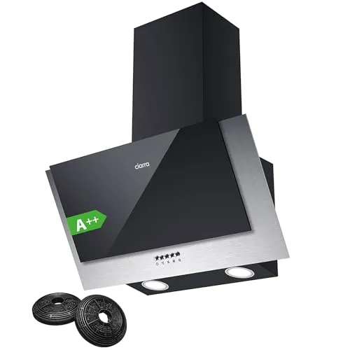 CIARRA CBCB6736C A++ Dunstabzugshaube 60 cm - Moderne Kopffreie Schräghaube mit 350 m³/h, schickem Design und A++ Energieeffizienz, ideal für eine platzsparende und stilvolle Küche.